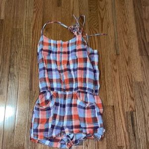 American outfitters red plaid romper